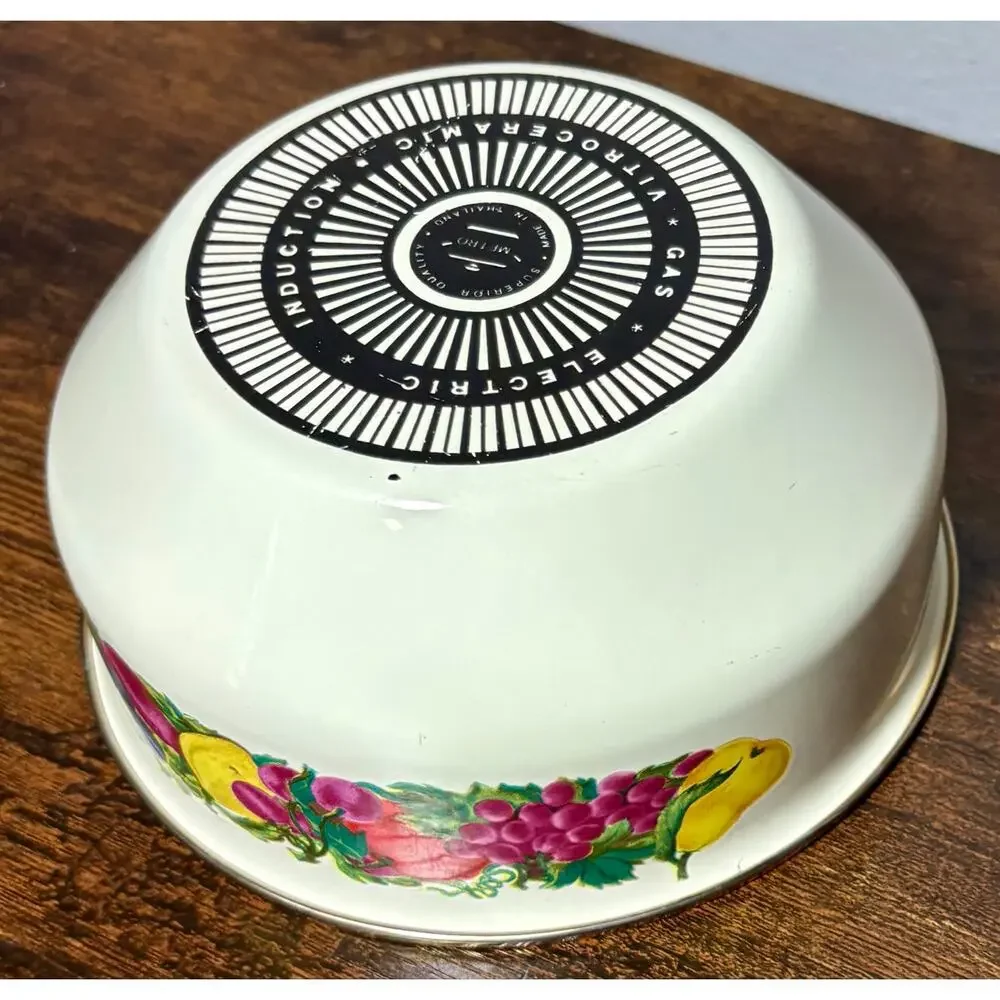 Vintage Metro Vitroceramic Metal Enamel Mixing Bowl Fruit & Floral Pattern 6.5”